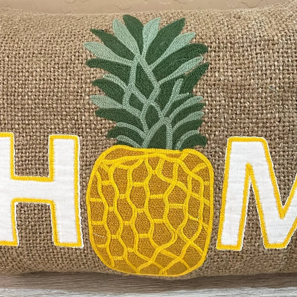 New Large Home Pineapple Pillow Rectangle Feather Burlap Fringe Sonoma Big